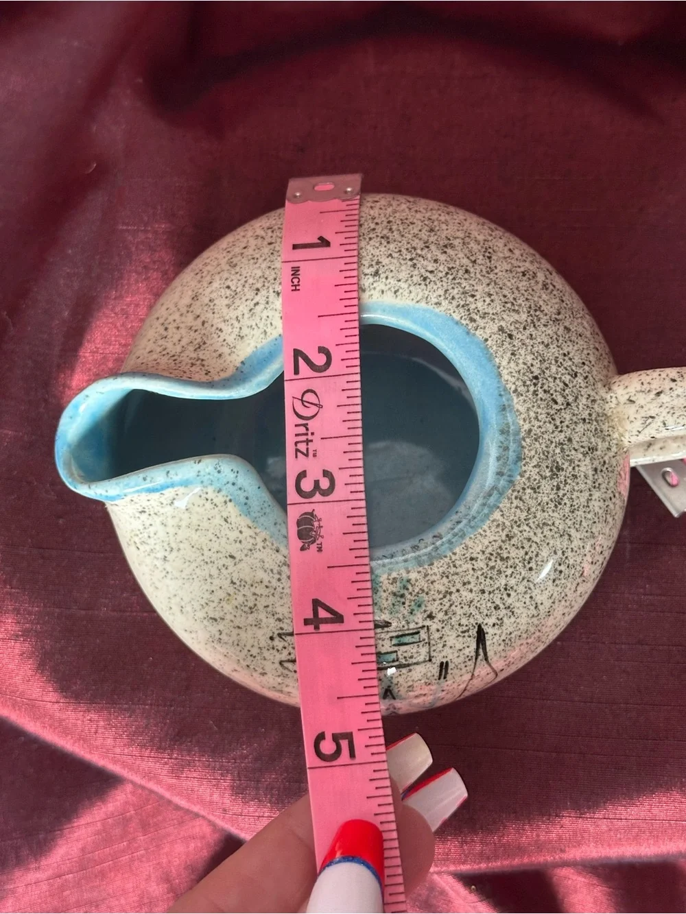 Vintage Loma of Arizona Speckled Creamer Pitcher Blue Interior MCM EUC ✨